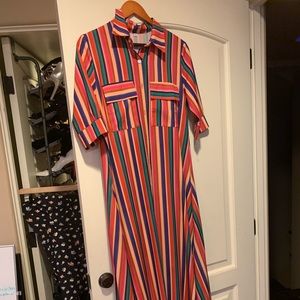 Long striped button up shirt maxi dress size small